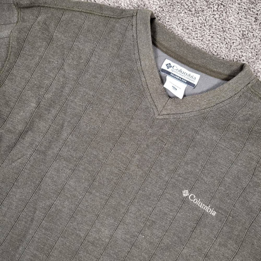 Columbia‎ Pullover Sweater Mens XXL Green Excellent Ribbed V-Neck Gorpcore Logo